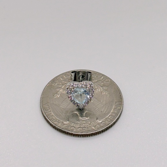 Genuine Aquamarine 925 Sterling Silver Heart Earrings - Picture 7 of 10